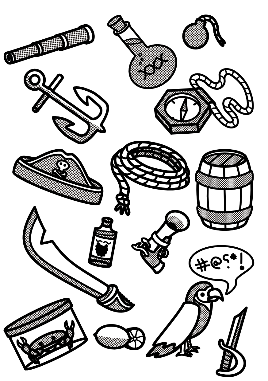Tiled drawings of piratey objects.